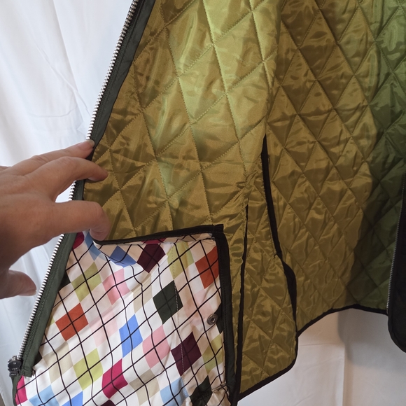 Lands' End Women's Quilted Multicolor Argyle Lining Jacket Snap Pockets Size L - Picture 5 of 11